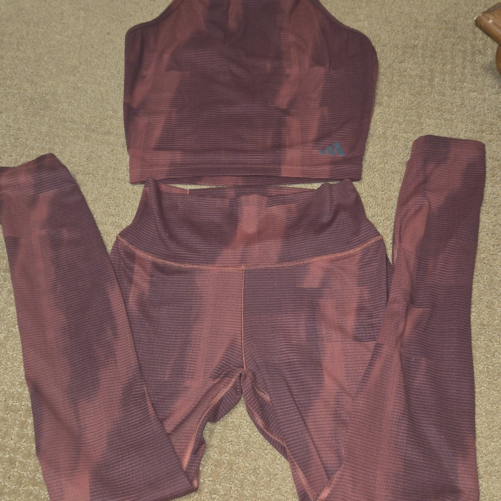 Adidas Women's Burgundy High-Waist Leggings & Sports Crop Top Set